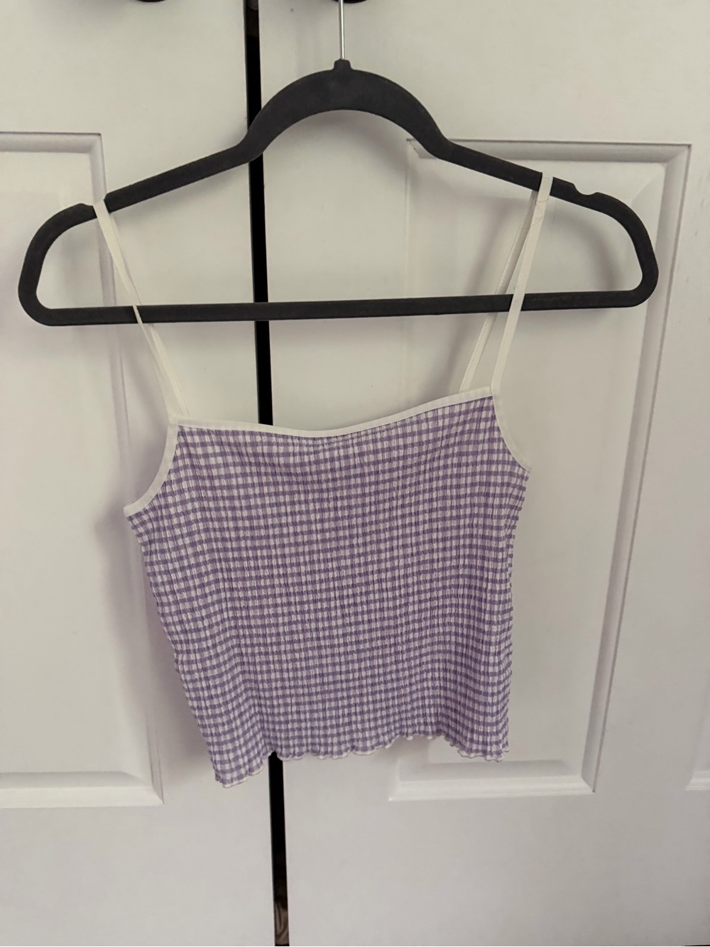 Aritzia Lavender Gingham Camisole with Cream Straps
